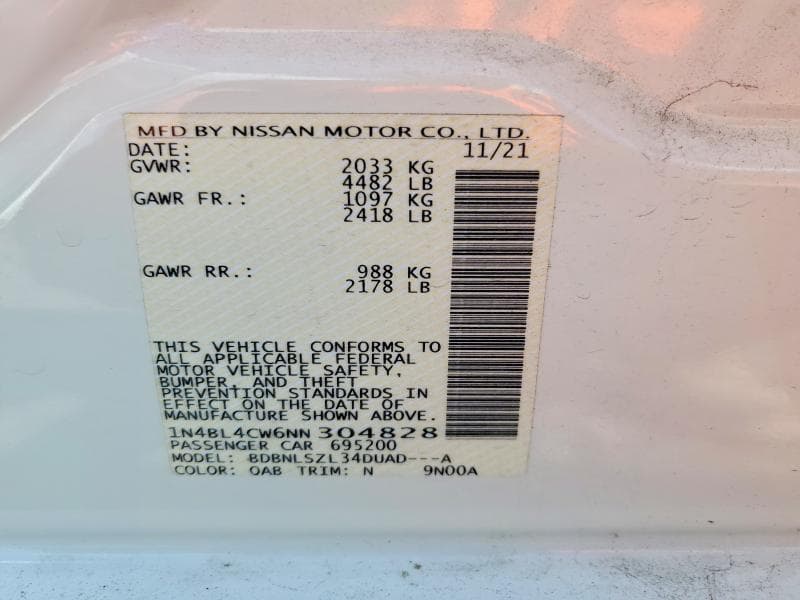 2022 NISSAN ALTIMA SR 12