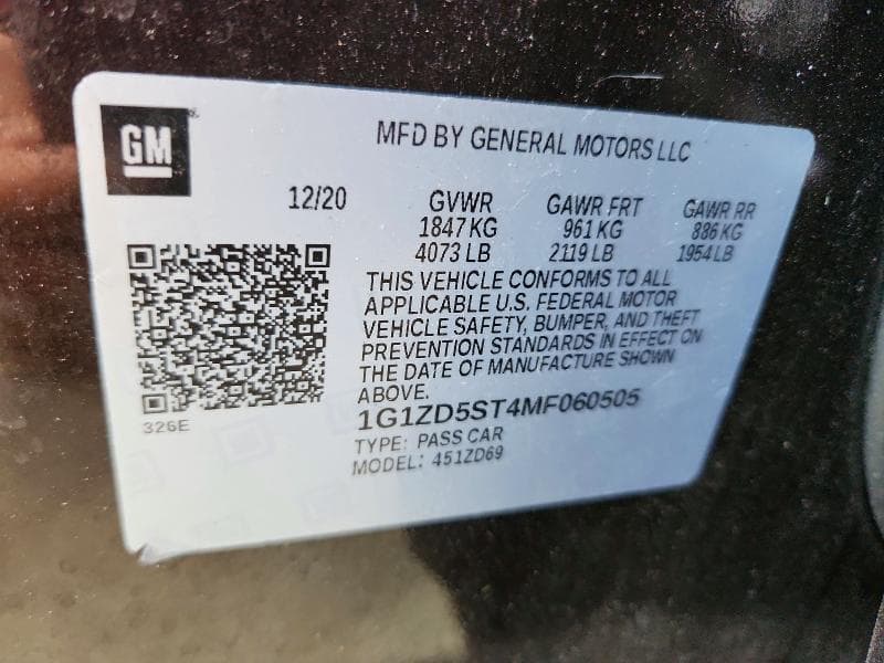 2021 CHEVROLET MALIBU LT 12