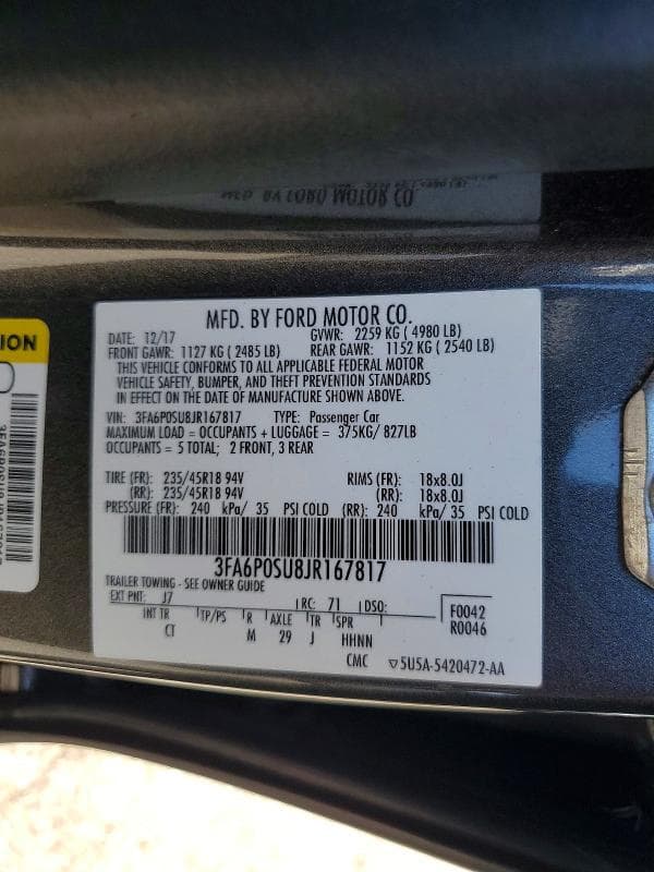 2018 FORD FUSION TITANIUM/PLATINUM PHEV 12