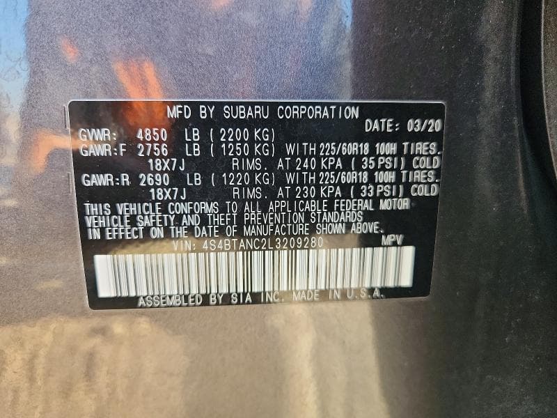 2020 SUBARU OUTBACK LIMITED 12