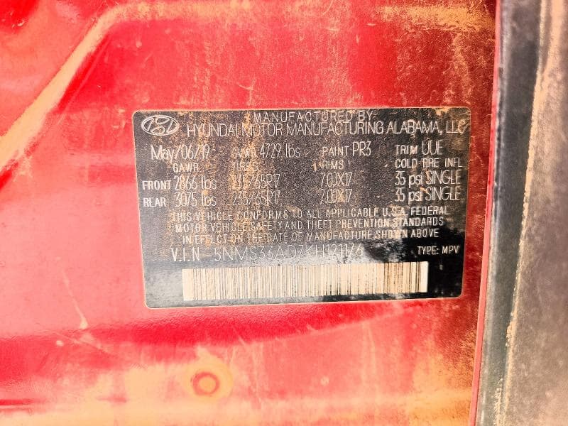 2019 HYUNDAI SANTA FE SEL 2.4L 13