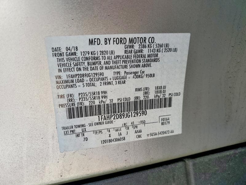 2018 FORD TAURUS SE 12