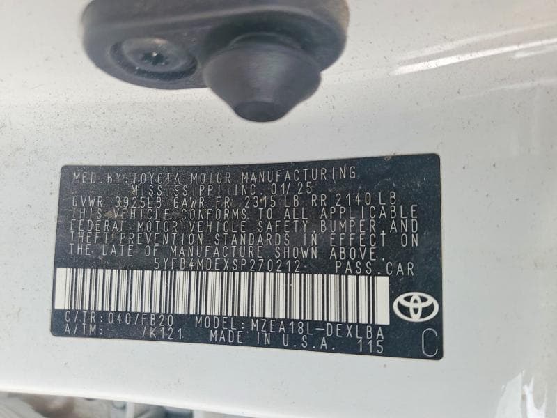 2025 TOYOTA COROLLA LE 12