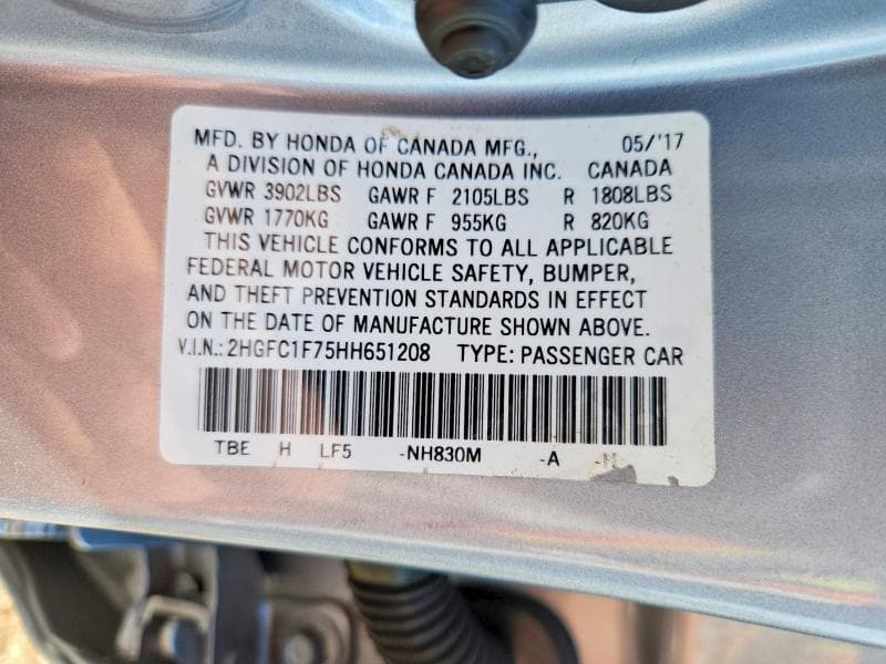 2017 HONDA CIVIC EXL 12