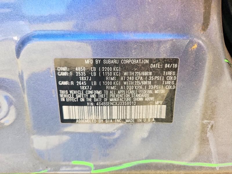 2018 SUBARU OUTBACK 3.6R LIMITED 12