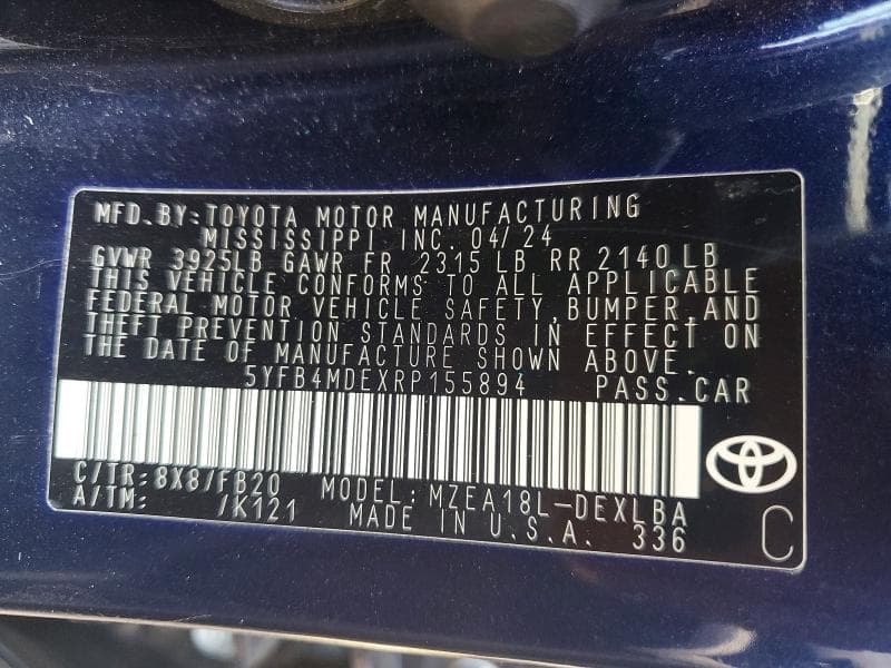 2024 TOYOTA COROLLA LE 12