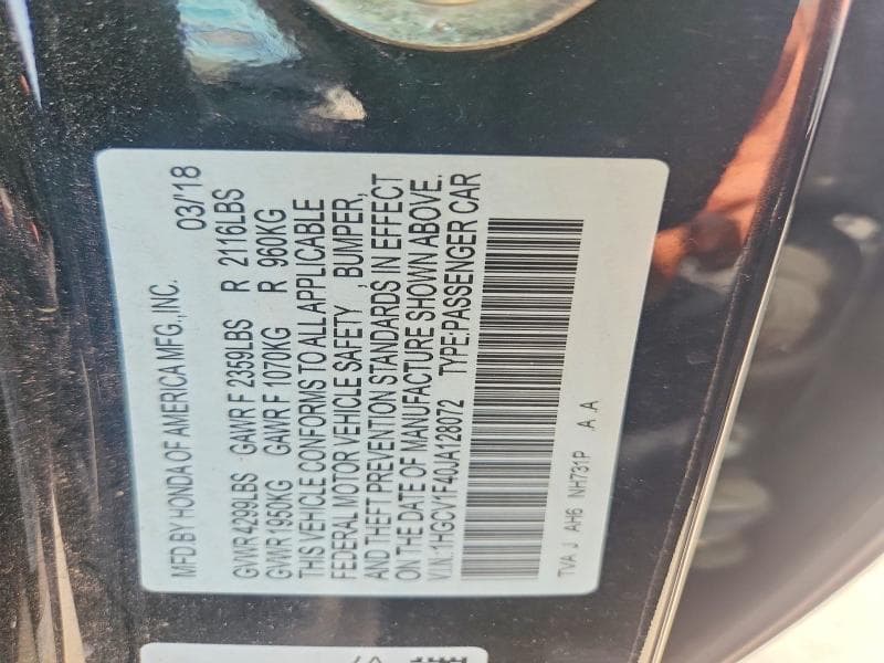 2018 HONDA ACCORD EX 13