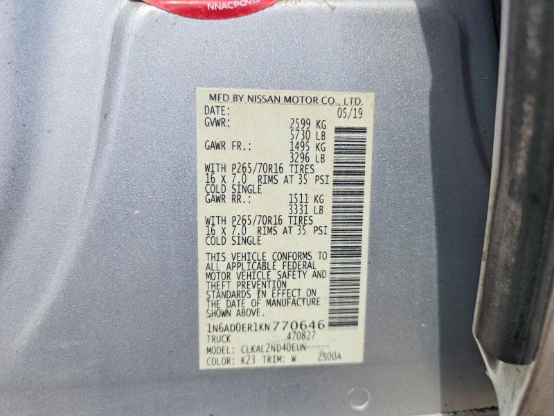 2019 NISSAN FRONTIER SV 13