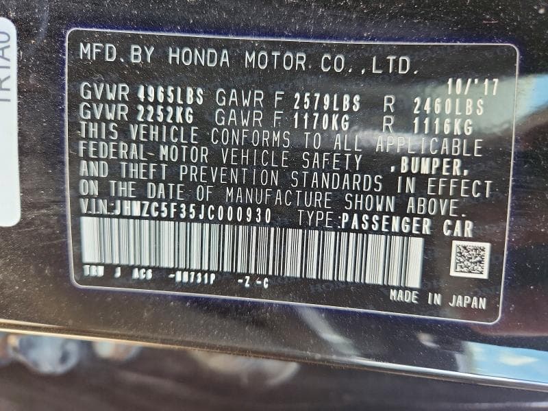 2018 HONDA CLARITY TOURING 12