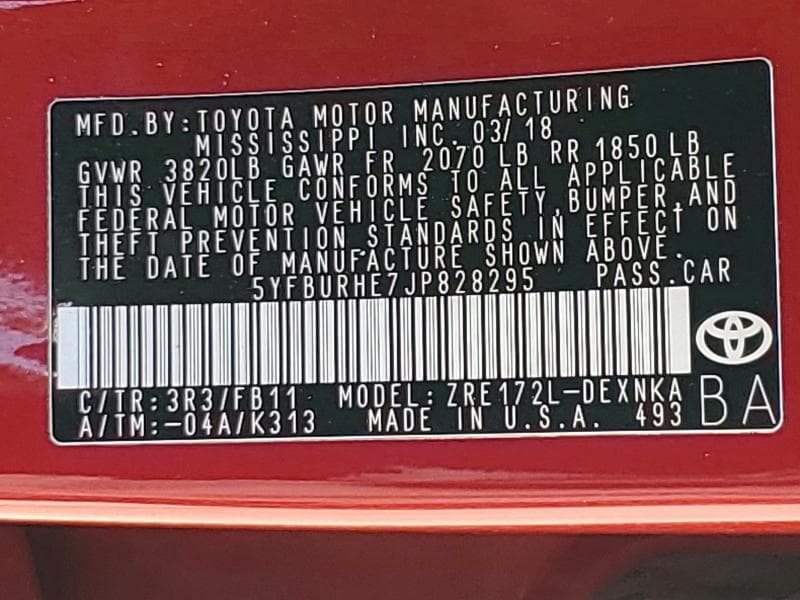 2018 TOYOTA COROLLA LE 13