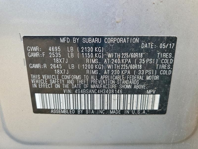 2017 SUBARU OUTBACK 2.5I LIMITED 14