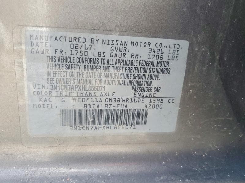 2017 NISSAN VERSA 1.6 SV 12