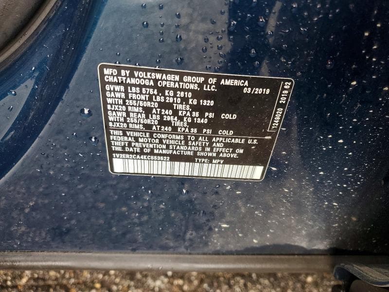 2019 VOLKSWAGEN ATLAS SEL 12