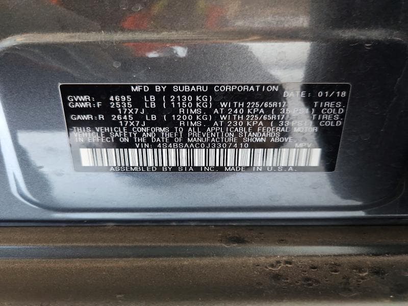 2018 SUBARU OUTBACK 2.5I 12