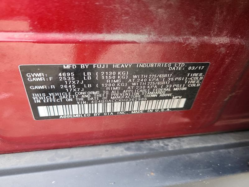 2017 SUBARU OUTBACK 2.5I PREMIUM 14