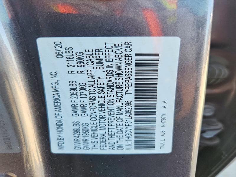 2020 HONDA ACCORD EXL 12