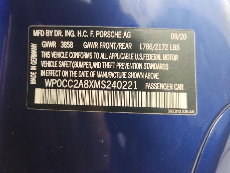 2021 PORSCHE BOXSTER SPYDER 12