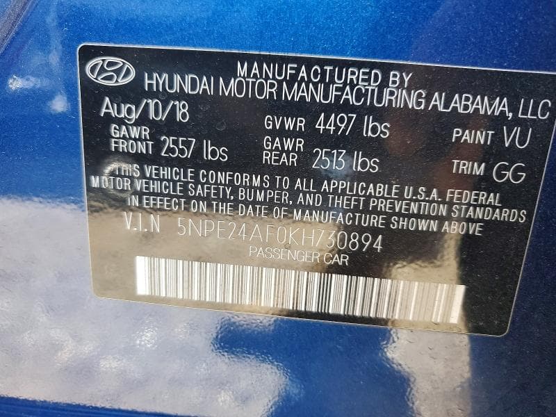 2019 HYUNDAI SONATA SE 12