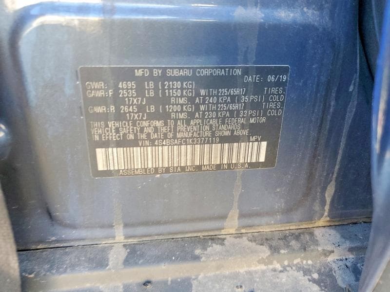 2019 SUBARU OUTBACK 2.5I PREMIUM 12