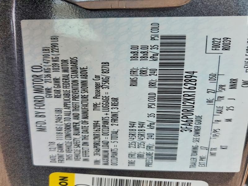 2019 FORD FUSION TITANIUM 12