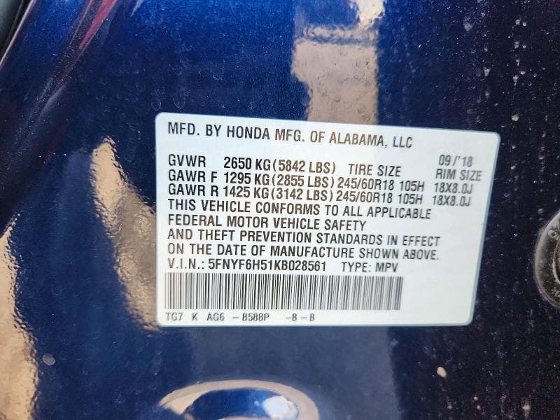 2019 HONDA PILOT EXL 13