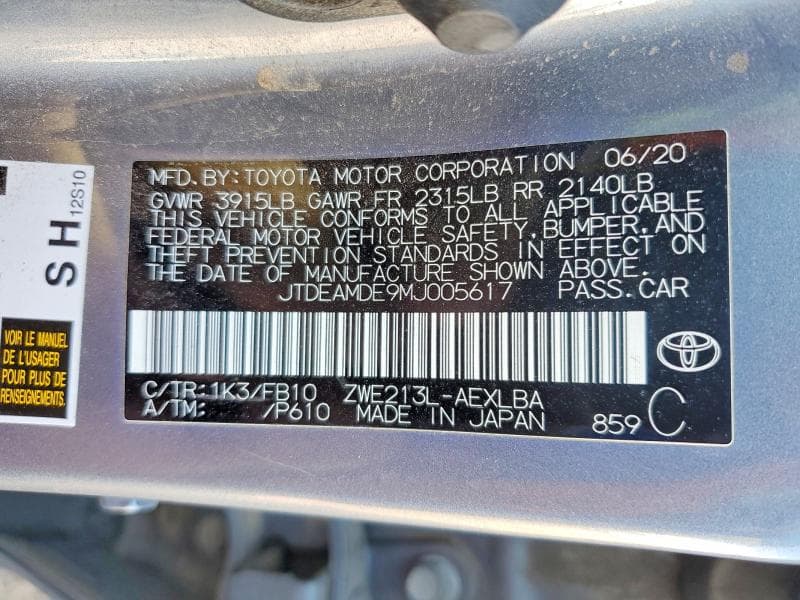 2021 TOYOTA COROLLA LE 12