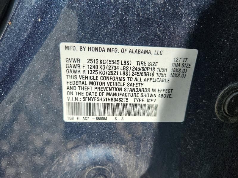 2017 HONDA PILOT EXL 13