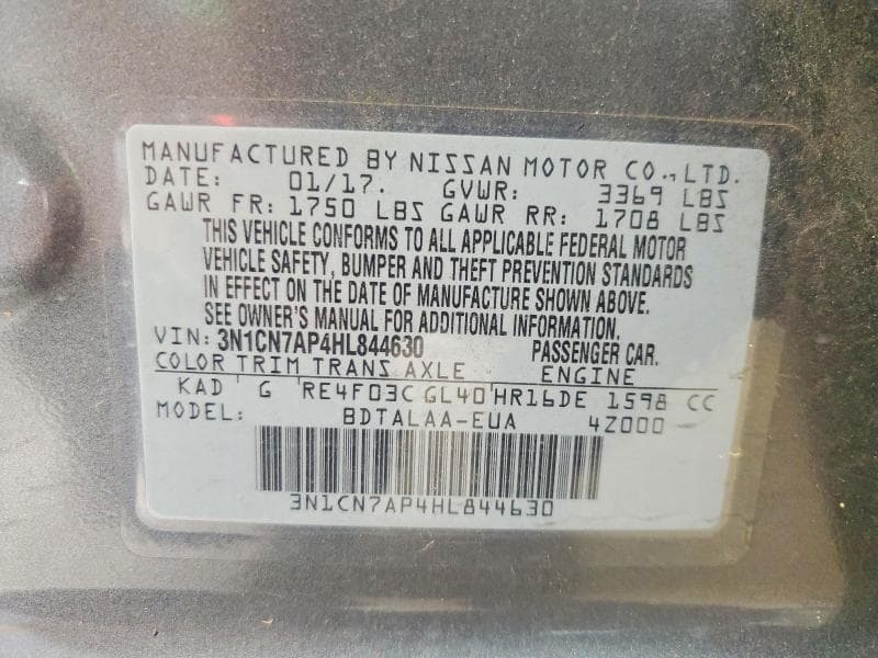 2017 NISSAN VERSA 1.6 S 12