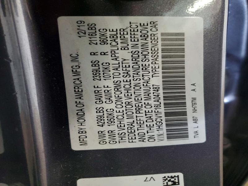 2020 HONDA ACCORD LX 12