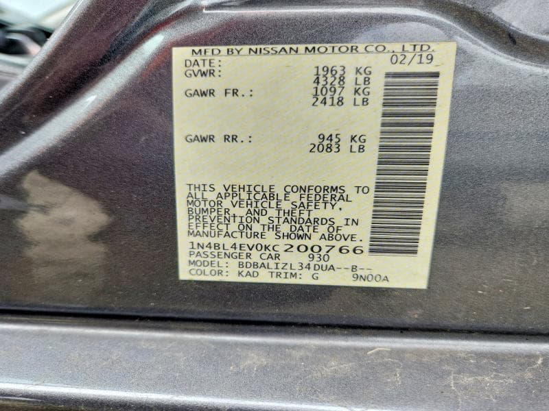 2019 NISSAN ALTIMA SL 12