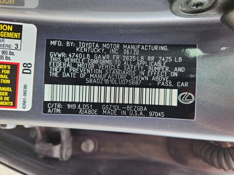 2020 LEXUS ES 350 12