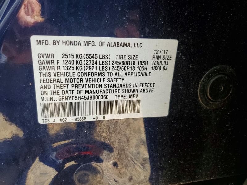 2018 HONDA PILOT EX 13