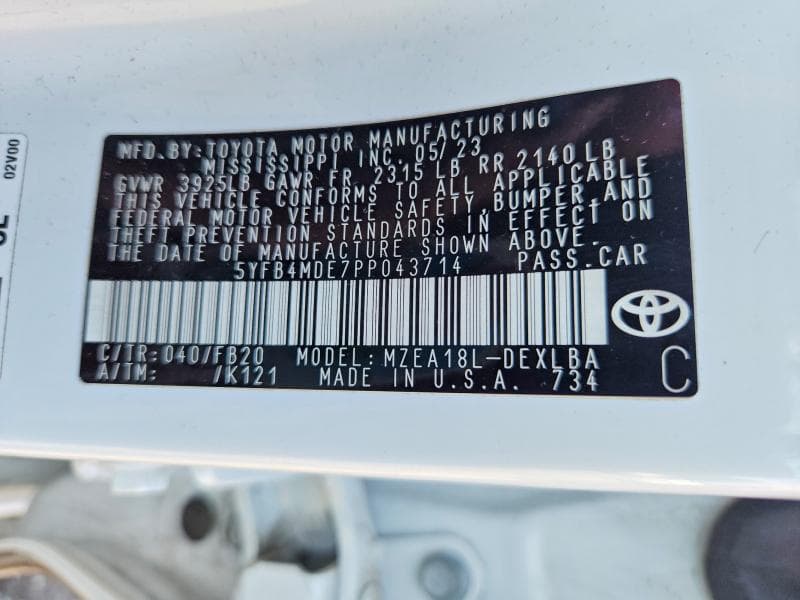 2023 TOYOTA COROLLA LE 12