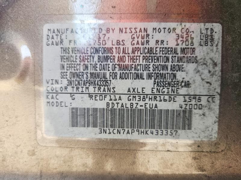 2017 NISSAN VERSA 1.6 SV 12