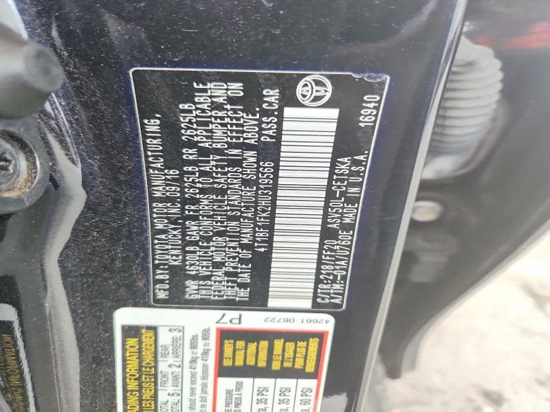 2017 TOYOTA CAMRY BASE/SE/LE/XLE 12