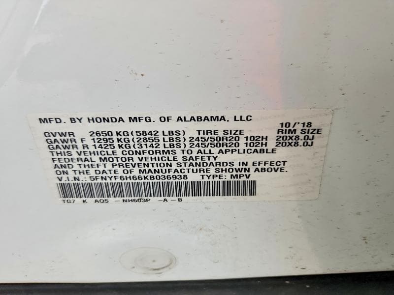 2019 HONDA PILOT TOURING 13