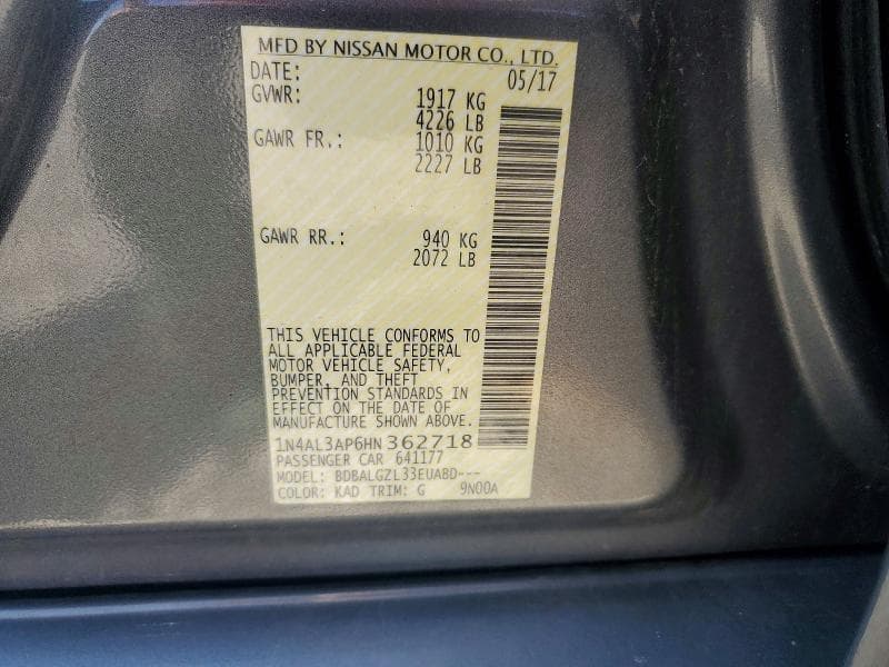 2017 NISSAN ALTIMA 2.5 S 12