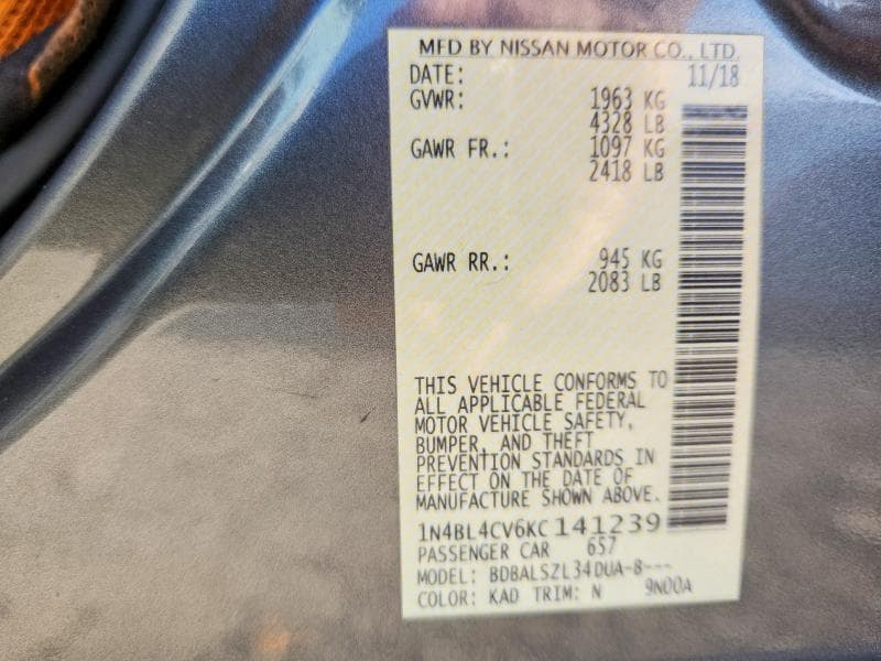 2019 NISSAN ALTIMA SR 12