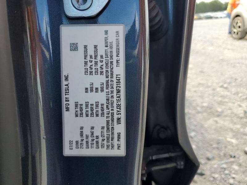 2022 TESLA MODEL 3 12