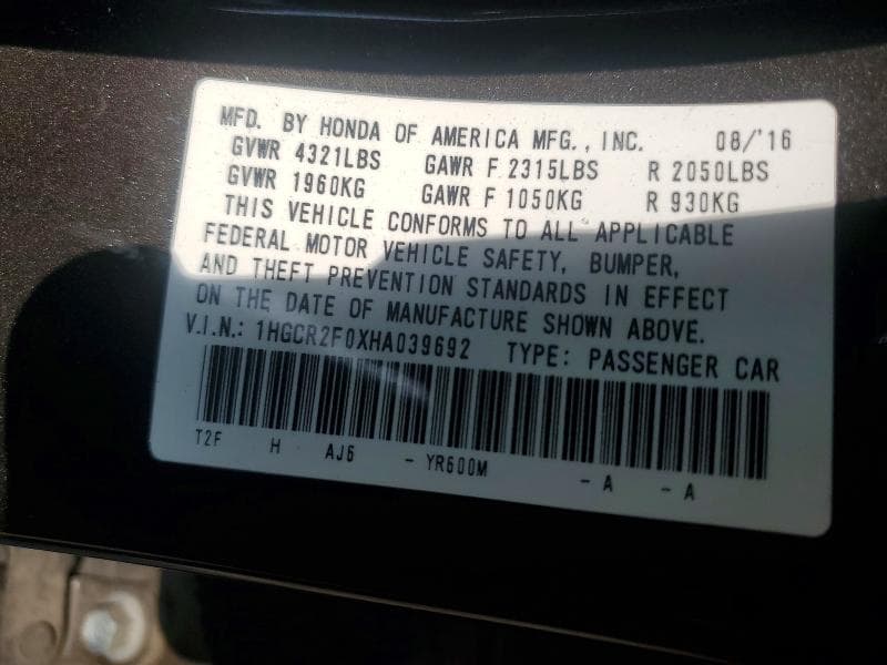 2017 HONDA ACCORD EX 12