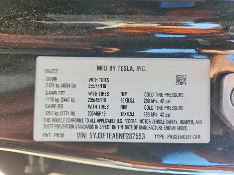 2022 TESLA MODEL 3 12