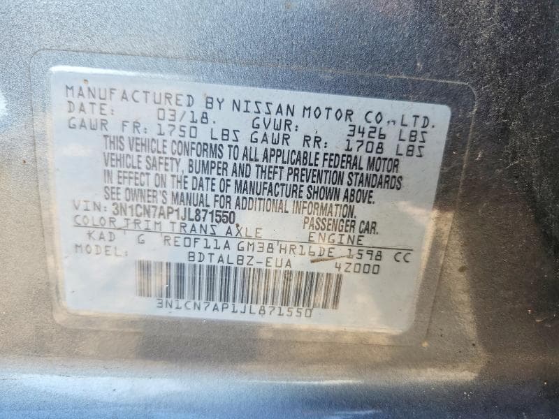 2018 NISSAN VERSA SV 12