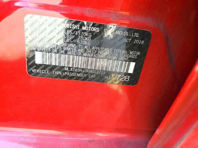 2019 MITSUBISHI MIRAGE LE 12