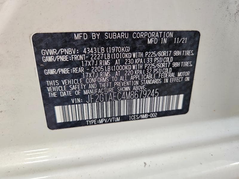 2021 SUBARU CROSSTREK PREMIUM 12