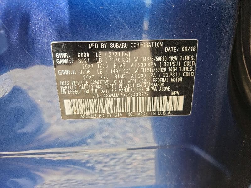 2019 SUBARU ASCENT LIMITED 12