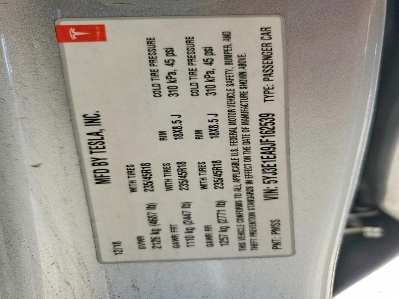 2018 TESLA MODEL 3 13