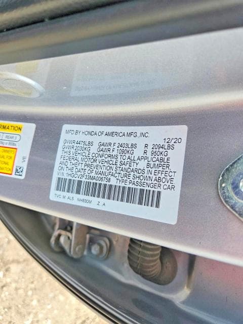 2021 HONDA ACCORD SPORT 12
