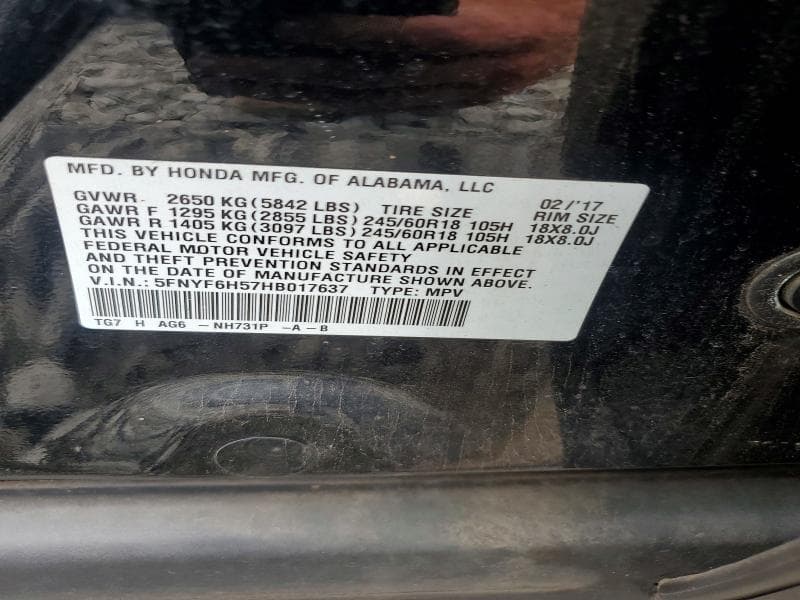 2017 HONDA PILOT EXL 12