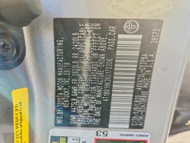 2019 TOYOTA CAMRY XSE 12