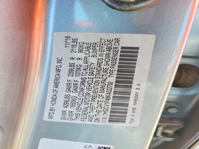 2019 HONDA ACCORD EX 13